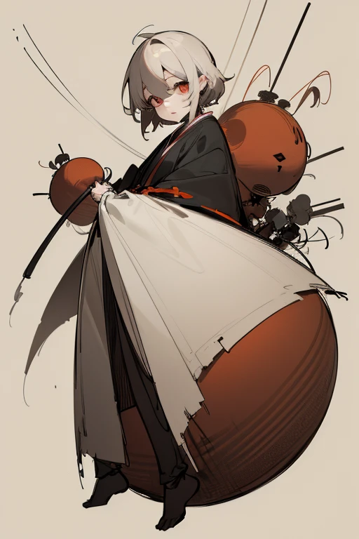 (full body), (rough sketch), (Line drawing drawing style illustration), ((Maine is a monster)), (eerie), (Outline warm color), Japanese painting, Japanese style tool, Dark atmosphere, horror factor, Mysterious Variants, spooky look, doll-like face, crazy face, personification of junk, looks like a person, ((masterpiece)), ((high resolution)), ((super delicate)), Japanese Monsters