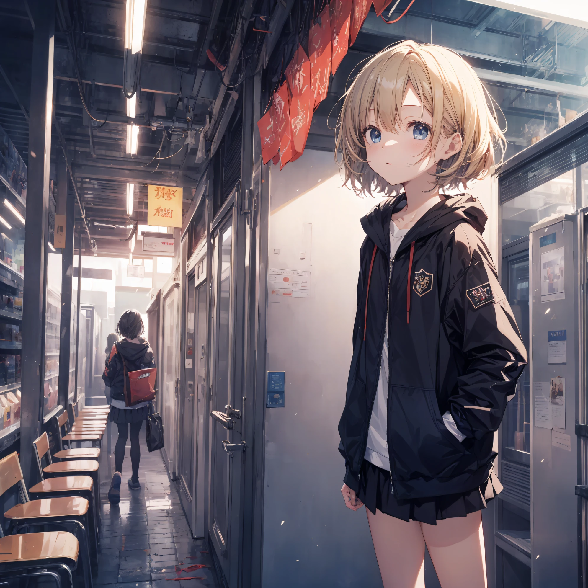 Super high quality by the art god, Ultra-detailed, High resolution, anime moe art style, Best Anime 8K Konachan Wallpapers, Pixiv Contest Winner, Perfect Anatomy, BREAK,(Draw a girl sleepily walking to school. ),BREAK, 1girl in, (Solo,Lori,child,13years:1.3),Full limbs, complete fingers,a junior high school student, Androgynous attraction, (Very short hair), Sleeping hair, hair messy, flat chest, Small butt, groin, Small eyes,Beautiful detailed black eyes, Well-proportioned iris and pupils, disgusted eye, High resolution detailed hair, School uniform, Skirt, On the way to school. BREAK,super detailed skin, Best lighting by famous artists, 8K, Illustration,