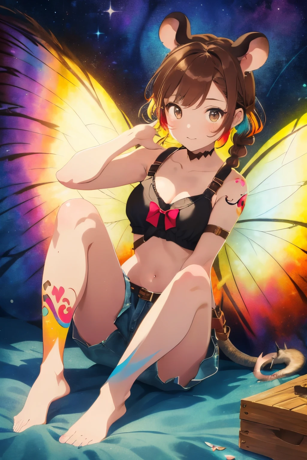 Rainbow haired fairy with butterfly wings eating a crepe Micro Bikini