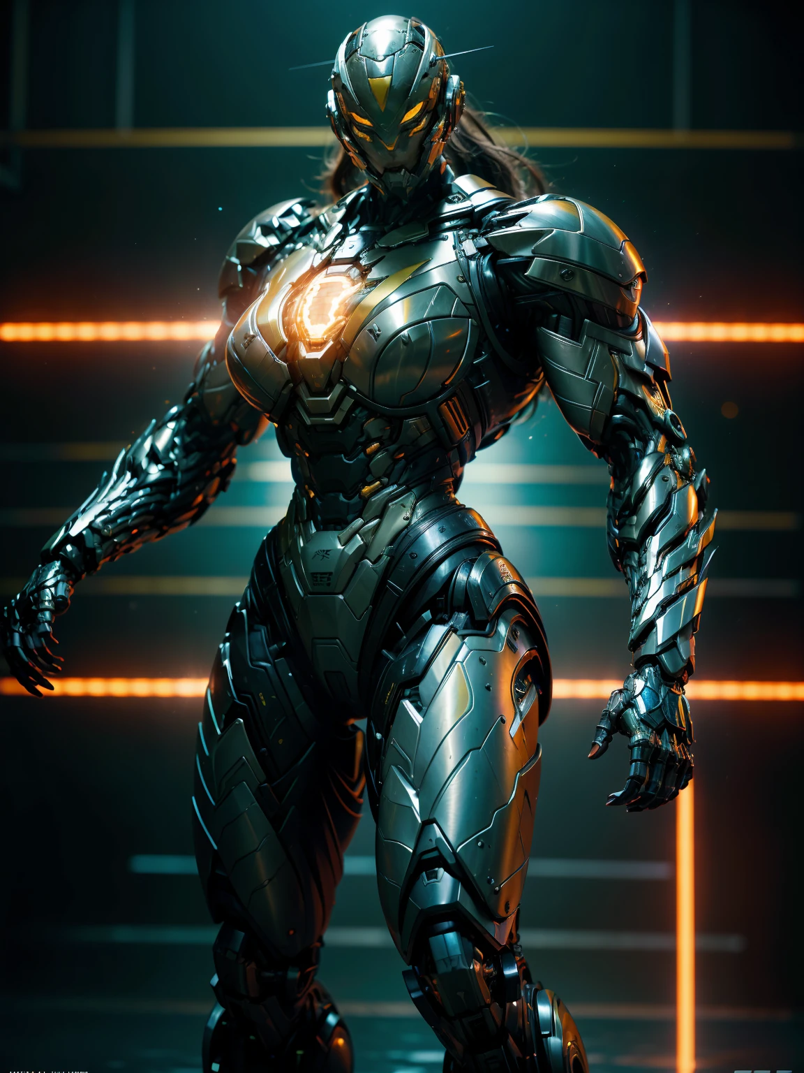 Cinematic, hyper-detailed, and insanely detailed, this artwork captures the essence of a bald hairless muscular female android girl. Beautiful color grading, enhancing the overall cinematic feel. Unreal Engine brings her anatomic cybernetic muscle suit to life, appearing even more mesmerizing. With the use of depth of field (DOF), every detail is focused and accentuated, drawing attention to her eyes and the intricate design of the anatomic cybernetic muscle suit . The image resolution is at its peak, utilizing super-resolution technology to ensure every pixel is perfect. Cinematic lighting enhances her aura, while anti-aliasing techniques like FXAA and TXAA keep the edges smooth and clean. Adding realism to the anatomic cybernetic muscle suit, RTX technology enables ray tracing. Additionally, SSAO (Screen Space Ambient Occlusion) gives depth and realism to the scene, the girl's anatomic cybernetic muscle suit become even more convincing. In the post-processing and post-production stages, tone mapping enhances the colors, creating a captivating visual experience. The integration of CGI (Computer-Generated Imagery) and VFX (Visual Effect brings out the anatomic cybernetic muscle suit's intricate features in a seamless manner. SFX (Sound Effects) complement the visual artistry, immersing the viewer further into this fantastic world. The level of detail is awe-inspiring, with intricate elements meticulously crafted, the artwork hyper maximalist and hyper-realistic. Volumetric effects add depth and dimension, and the photorealism is unparalleled. The image is rendered in 8K resolution, ensuring super-detailed visuals. The volumetric lightning adds a touch of magic, highlighting her beauty and the aura of her anatomic cybernetic muscle suit in an otherworldly way. High Dynamic Range (HDR) technology makes the colors pop, adding richness to the overall composition. Ultimately, this artwork presents an unreal portrayal of a super muscled cybernetic female android