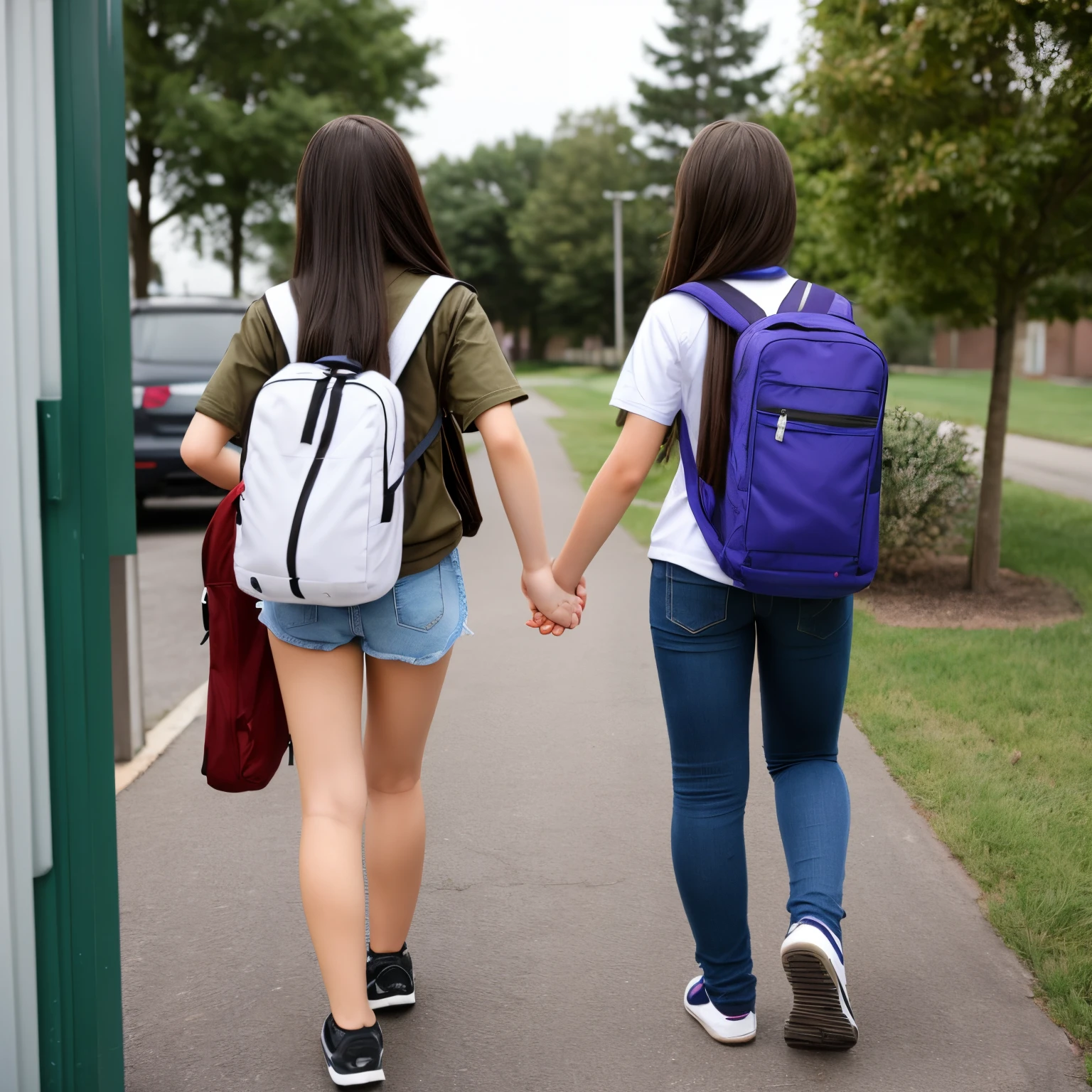 sitting on a bench，pupils, sit on bent knees, college, Hug her knees, , the are In the background, sitting down, Light,  a backpack