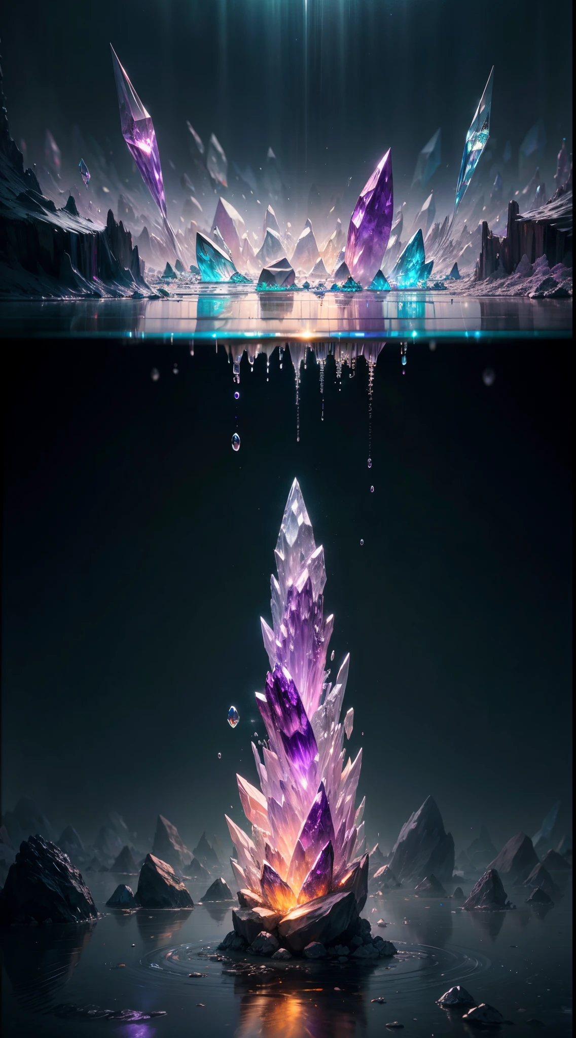 (best quality,4k,8k,highres,masterpiece:1.2),ultra-detailed,(realistic,photorealistic,photo-realistic:1.37),crystal cave,amethyst crystals,sparkling,huge crystals,glowing crystals,shimmering crystals,ethereal atmosphere,frozen in time,natural wonder,otherworldly beauty,dazzling light,unearthly colors,magical aura,hidden secrets,majestic formations,subterranean paradise,mystical energy,reflective surfaces,glistening walls,prismatic glow,dense clusters of crystals,enchanting panorama,tranquil and serene,luminous purple hues,dimly lit,growing from the ground,surreal landscape,mystifying depths,quiet echo,crystal clear water,enchanted atmosphere,dripping water droplets,stalactites and stalagmites,exquisite crystal details,quiet contemplation,peaceful solitude,intense beauty,overwhelming sense of awe,hidden gems,unique subterranean world,whispering echoes,magnificent sculpture of nature,vibrant purple crystals,unforgettable sight,dreamlike scenery,emitting gentle light