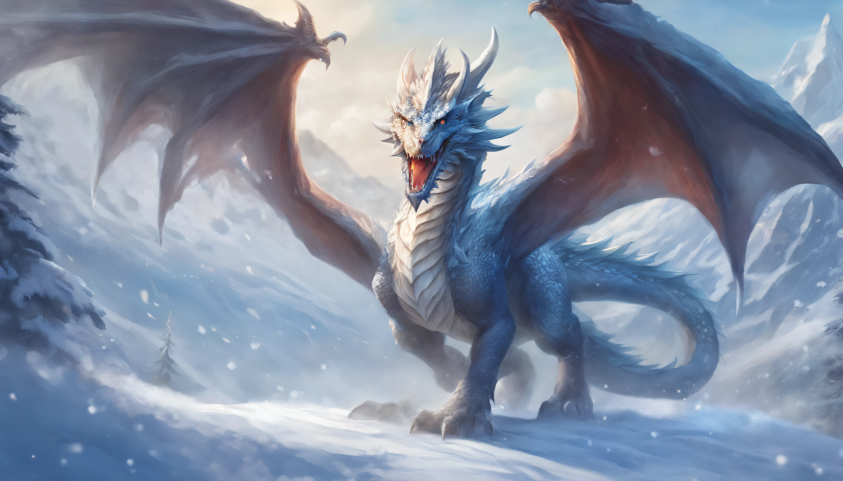 (frost dragon),blizzard,Cold breath ,snow mountains