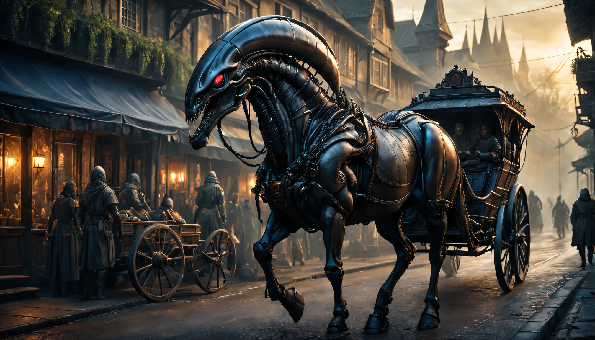 (Medieval science fiction fusion,Xenomorph,mistic) buggy,Best quality at best,4K,8K,A high resolution,tmasterpiece:1.2,ultra - detailed,actual:1.37,[HighDynamicRange] [hyper HD],Studio lighting,Ultra-fine painting,Focus sharp,physically-based renderingt,Extremely detailed description,professional,vivd colour,sportrait,The landscape,Concept artist,Colorful vibrant shades,ambientlighting