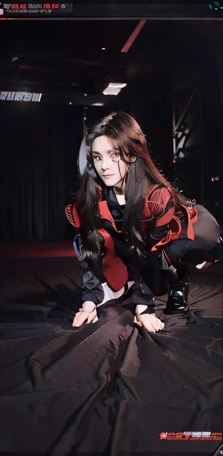close up of a woman with long hair wearing a Black and red outfit , realistic anime 3 d style, realistic young anime boy, stunning anime face portr