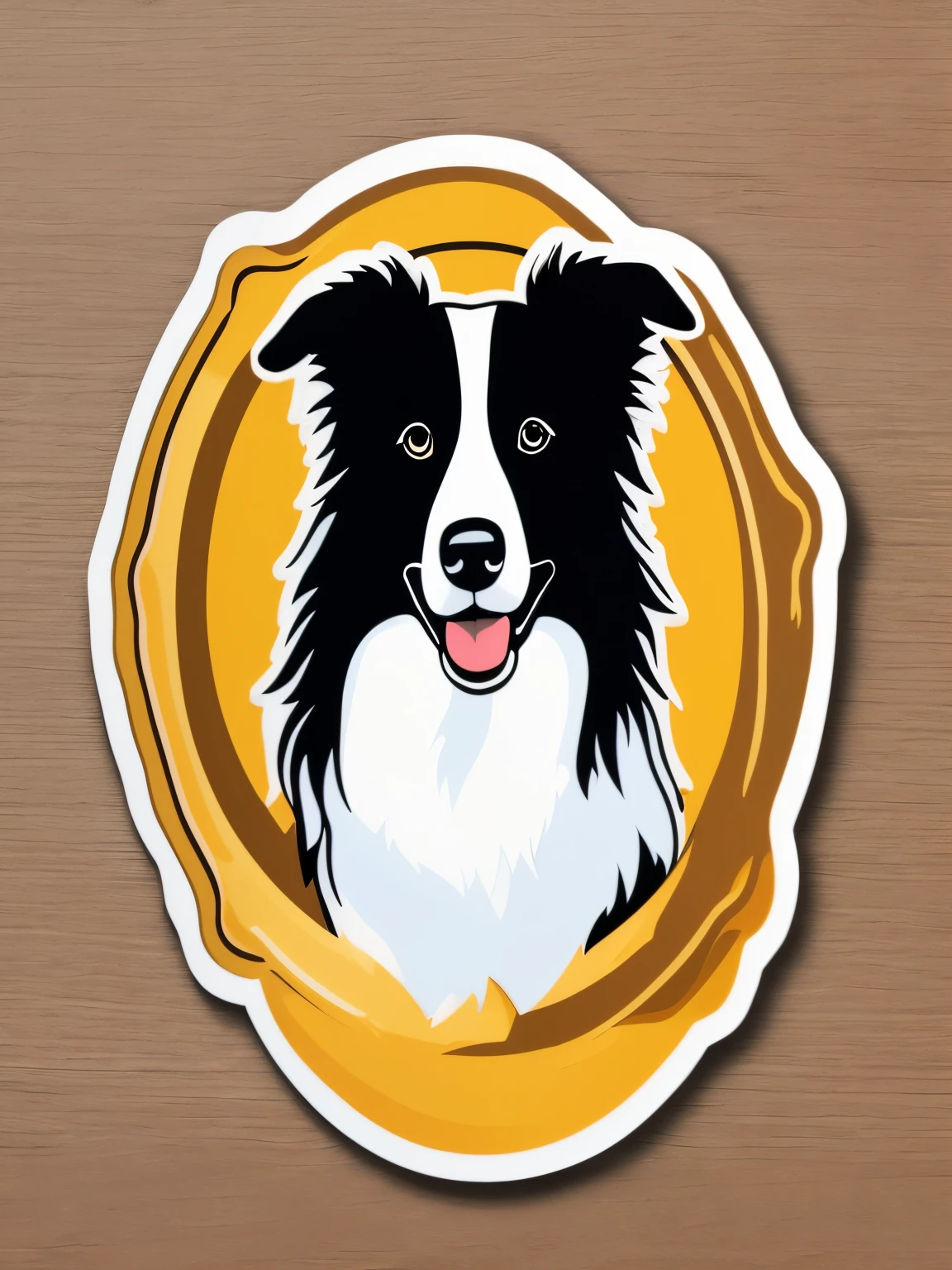 Close up of dog faces in a circle on wooden surface, border collie, Vector stickers, stickers illustrations, Die-cut sticker, sticker design, Die-cut sticker, sticker - svg, pet animal, created in adobe illustrator, Illustration using adobe, Border collie on book cover, full color digital illustration, Vector graphics, High-quality portraits