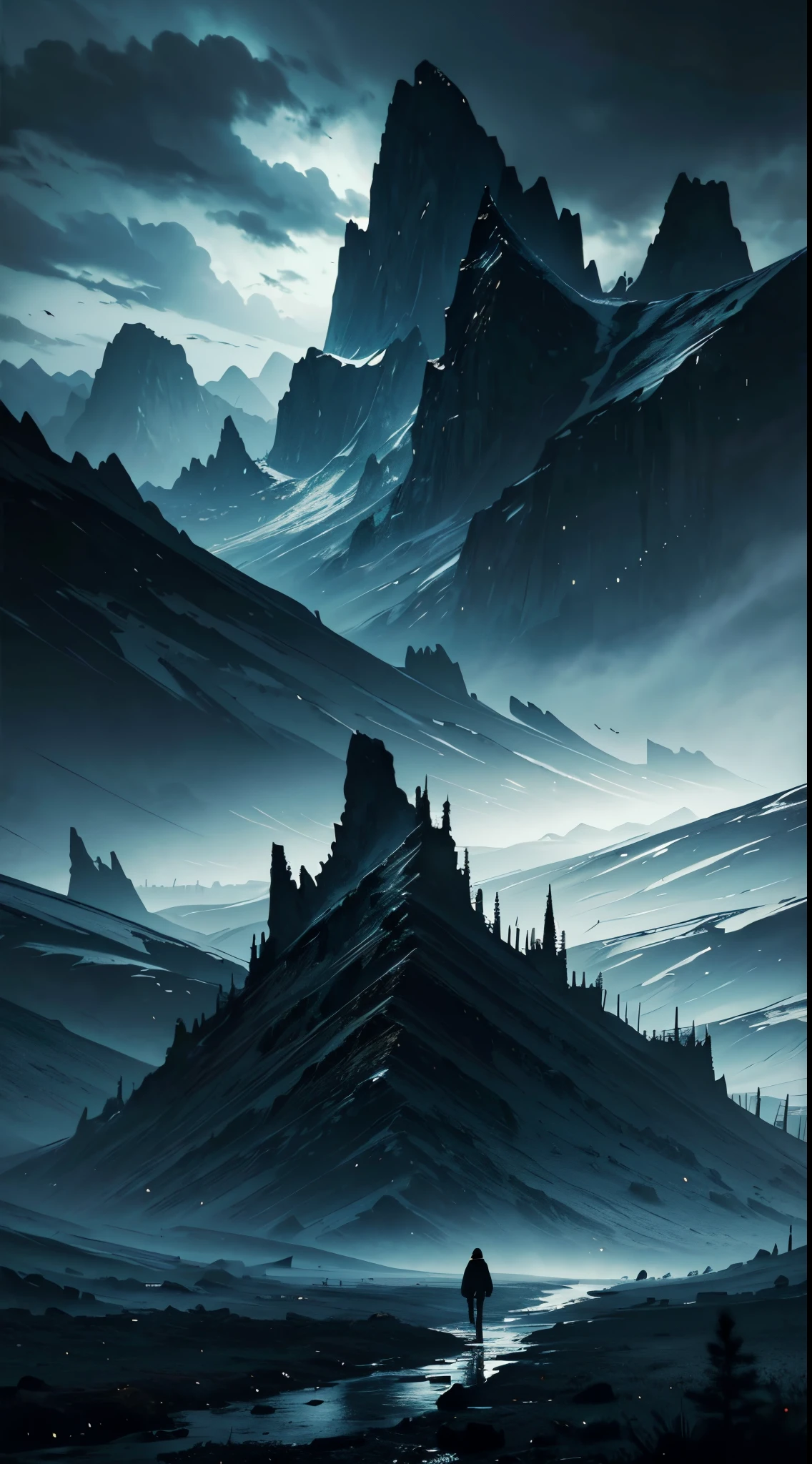 hopeless landscape, dark art, beautiful landscape, masterpiece, tundra, dark sky