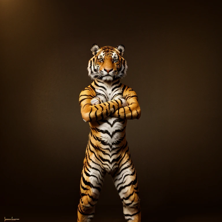 Draw a tiger standing with its arms crossed