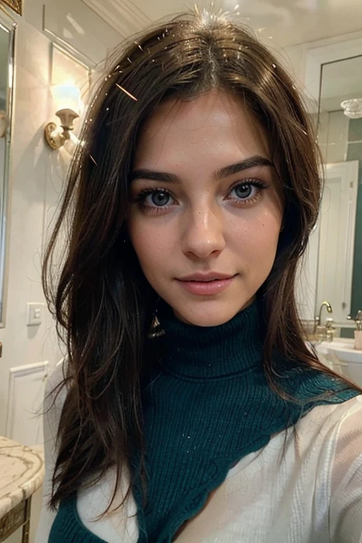Elle s'appelle MIA , 23 ans, brune, belle, Frenchwoman, 1,68 meters, yeux vairons, yeux verts et bleus, coupe de cheveux carré, souriante, ultra realist, sparkling, chipie, beautiful woman, sexy, Selfie, portrait, peau parfaite