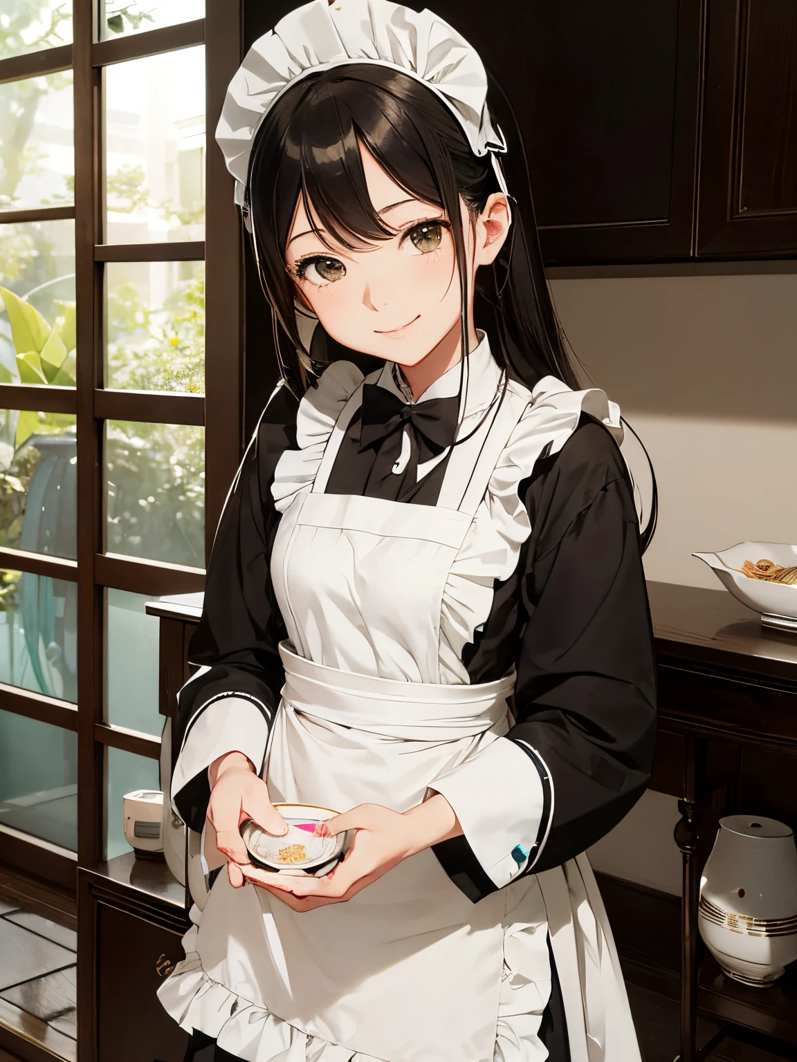 miku hatsune,10yaers old,(hashikuji mayoi),Smile with a kind face,((Meiji period~Showa era waitress)),(maid clothes)