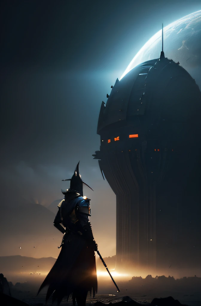 Sci-fi warrior in medieval costume,greg beeple, epic fantasy sci fi illustration, craig mullins nekro, craig mullins style, by Tyler Jacobson, paul lehr and beeple, concept art futuristic norse, Inspired by Craig Mullins, Complex concept art painting, Destiny concept art, Craig Mullins Key to Darkness