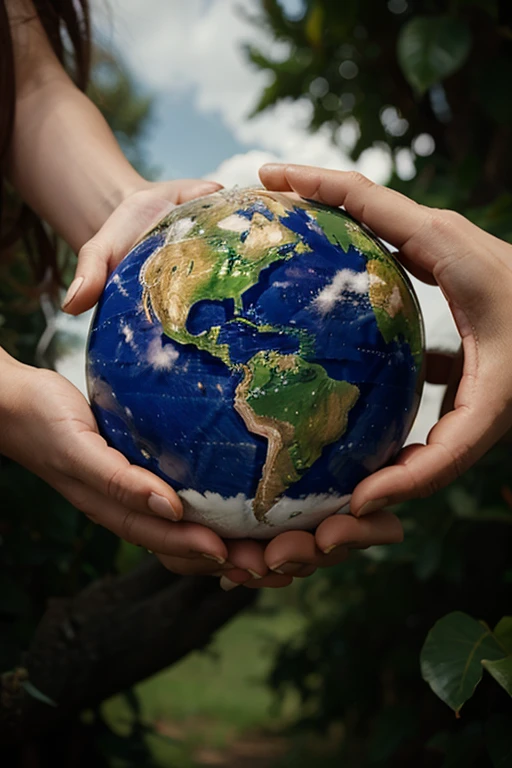 hand holding the world, nuvens, terra,