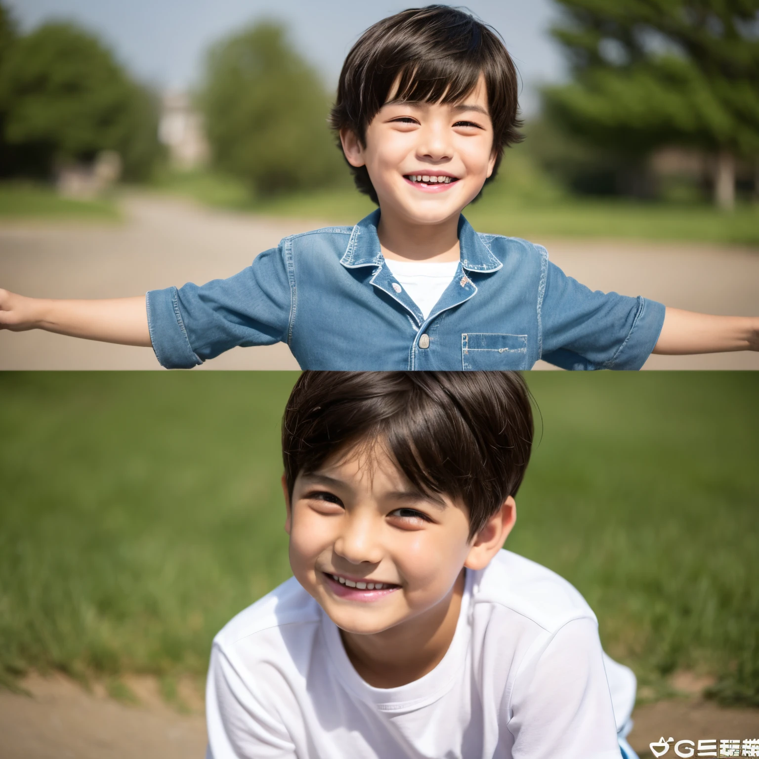 12 years old　short-cut　Male child　a smile