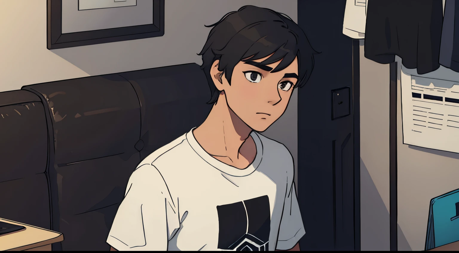 a handsome young man,black color hair,Wear a T-shirt