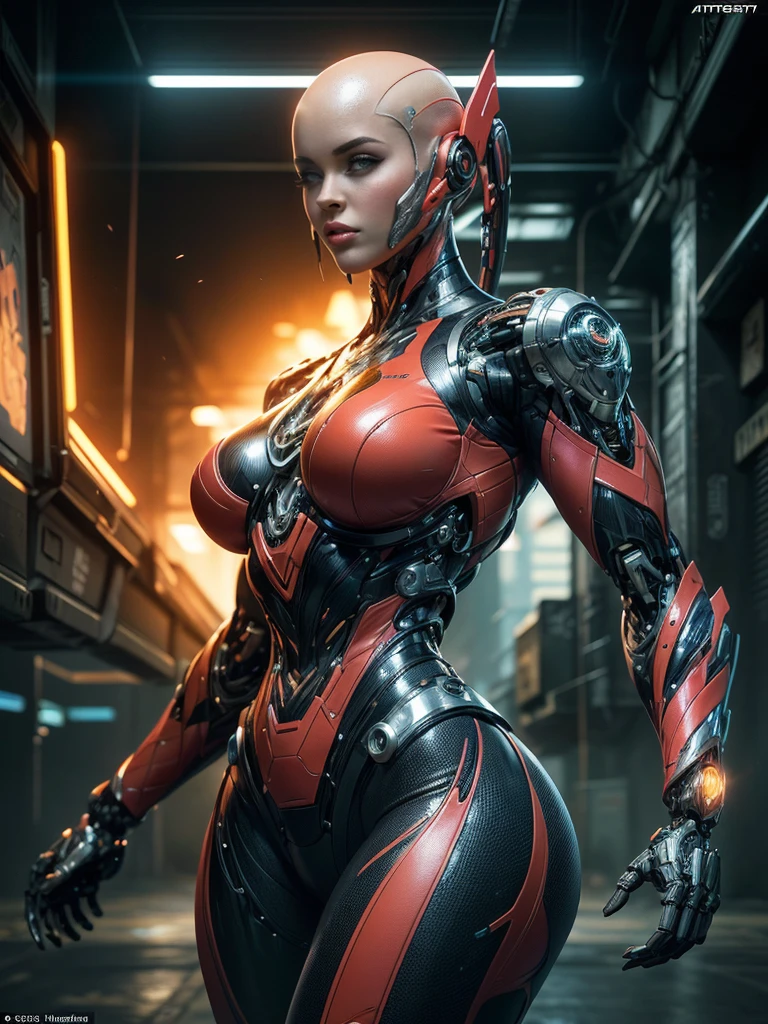 Cinematic, hyper-detailed, and insanely detailed, this artwork captures the essence of a bald hairless muscular female android girl. Beautiful color grading, enhancing the overall cinematic feel. Unreal Engine brings her anatomic cybernetic muscle suit to life, appearing even more mesmerizing. With the use of depth of field (DOF), every detail is focused and accentuated, drawing attention to her eyes and the intricate design of the anatomic cybernetic muscle suit . The image resolution is at its peak, utilizing super-resolution technology to ensure every pixel is perfect. Cinematic lighting enhances her aura, while anti-aliasing techniques like FXAA and TXAA keep the edges smooth and clean. Adding realism to the anatomic cybernetic muscle suit, RTX technology enables ray tracing. Additionally, SSAO (Screen Space Ambient Occlusion) gives depth and realism to the scene, the girl's anatomic cybernetic muscle suit become even more convincing. In the post-processing and post-production stages, tone mapping enhances the colors, creating a captivating visual experience. The integration of CGI (Computer-Generated Imagery) and VFX (Visual Effect brings out the anatomic cybernetic muscle suit's intricate features in a seamless manner. SFX (Sound Effects) complement the visual artistry, immersing the viewer further into this fantastic world. The level of detail is awe-inspiring, with intricate elements meticulously crafted, the artwork hyper maximalist and hyper-realistic. Volumetric effects add depth and dimension, and the photorealism is unparalleled. The image is rendered in 8K resolution, ensuring super-detailed visuals. The volumetric lightning adds a touch of magic, highlighting her beauty and the aura of her anatomic cybernetic muscle suit in an otherworldly way. High Dynamic Range (HDR) technology makes the colors pop, adding richness to the overall composition. Ultimately, this artwork presents an unreal portrayal of a super muscled cybernetic female android