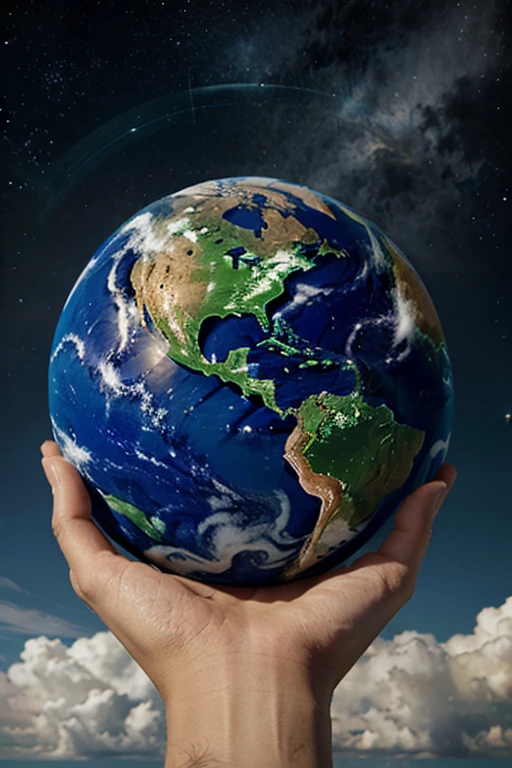 hand holding the world, nuvens, logo design