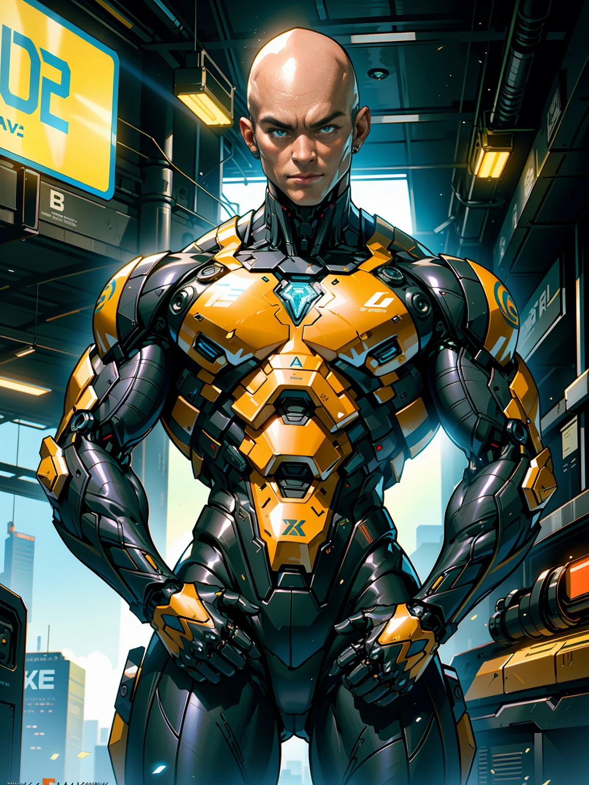 Cinematic, hyper-detailed, and insanely detailed, this artwork captures the essence of a bald hairless muscular female android girl. Beautiful color grading, enhancing the overall cinematic feel. Unreal Engine brings her anatomic cybernetic muscle suit to life, appearing even more mesmerizing. With the use of depth of field (DOF), every detail is focused and accentuated, drawing attention to her eyes and the intricate design of the anatomic cybernetic muscle suit . The image resolution is at its peak, utilizing super-resolution technology to ensure every pixel is perfect. Cinematic lighting enhances her aura, while anti-aliasing techniques like FXAA and TXAA keep the edges smooth and clean. Adding realism to the anatomic cybernetic muscle suit, RTX technology enables ray tracing. Additionally, SSAO (Screen Space Ambient Occlusion) gives depth and realism to the scene, the girl's anatomic cybernetic muscle suit become even more convincing. In the post-processing and post-production stages, tone mapping enhances the colors, creating a captivating visual experience. The integration of CGI (Computer-Generated Imagery) and VFX (Visual Effect brings out the anatomic cybernetic muscle suit's intricate features in a seamless manner. SFX (Sound Effects) complement the visual artistry, immersing the viewer further into this fantastic world. The level of detail is awe-inspiring, with intricate elements meticulously crafted, the artwork hyper maximalist and hyper-realistic. Volumetric effects add depth and dimension, and the photorealism is unparalleled. The image is rendered in 8K resolution, ensuring super-detailed visuals. The volumetric lightning adds a touch of magic, highlighting her beauty and the aura of her anatomic cybernetic muscle suit in an otherworldly way. High Dynamic Range (HDR) technology makes the colors pop, adding richness to the overall composition. Ultimately, this artwork presents an unreal portrayal of a super muscled cybernetic female android