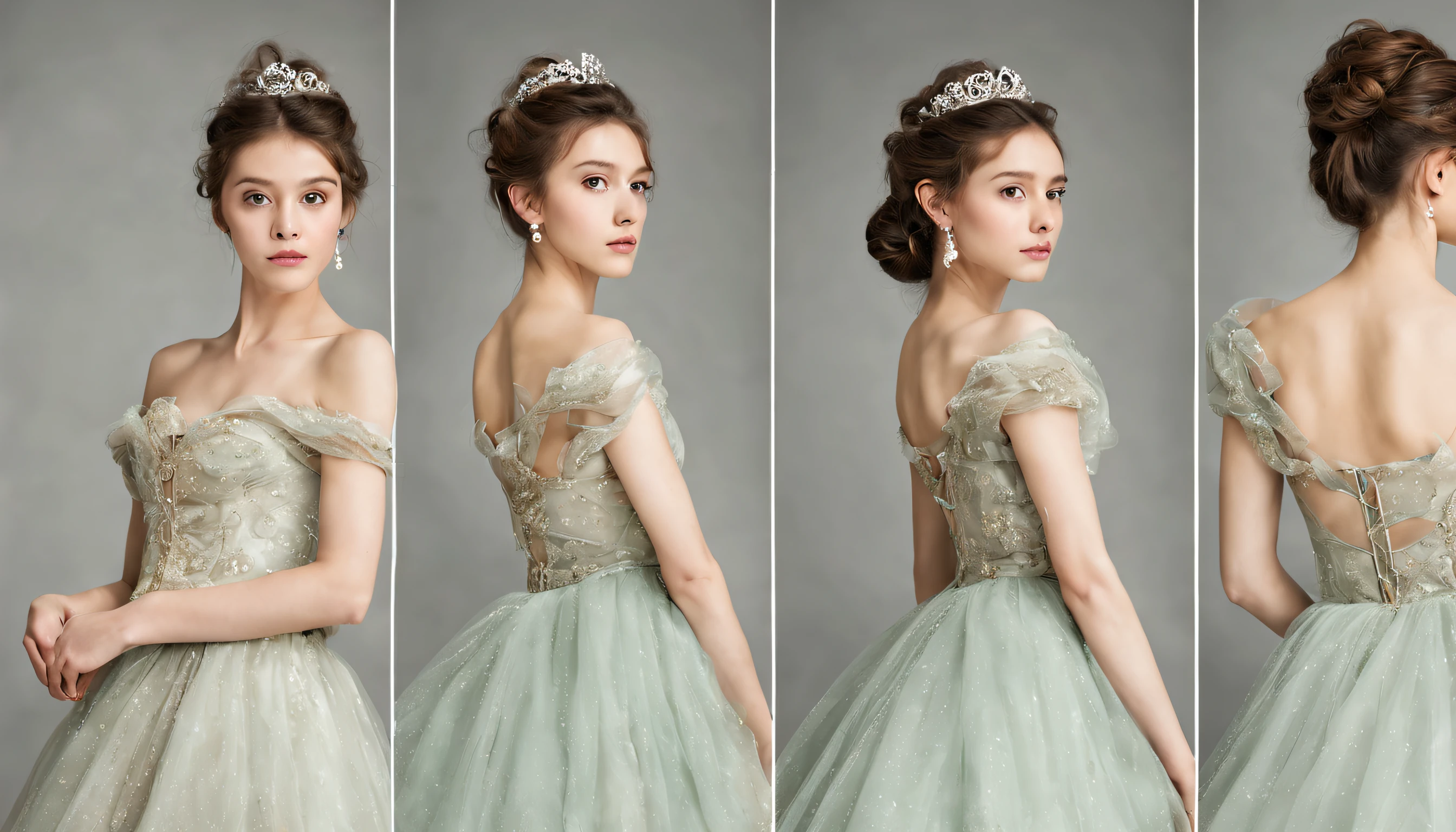 girl in princess dresront view，Side view，posterior view