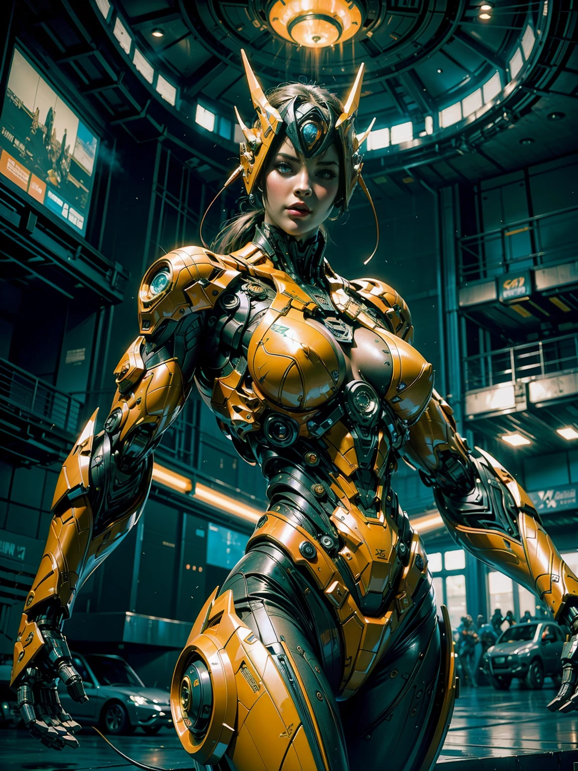 Cinematic, hyper-detailed, and insanely detailed, this artwork captures the essence of a bald hairless muscular female android girl. Beautiful color grading, enhancing the overall cinematic feel. Unreal Engine brings her anatomic cybernetic muscle suit to life, appearing even more mesmerizing. With the use of depth of field (DOF), every detail is focused and accentuated, drawing attention to her eyes and the intricate design of the anatomic cybernetic muscle suit . The image resolution is at its peak, utilizing super-resolution technology to ensure every pixel is perfect. Cinematic lighting enhances her aura, while anti-aliasing techniques like FXAA and TXAA keep the edges smooth and clean. Adding realism to the anatomic cybernetic muscle suit, RTX technology enables ray tracing. Additionally, SSAO (Screen Space Ambient Occlusion) gives depth and realism to the scene, the girl's anatomic cybernetic muscle suit become even more convincing. In the post-processing and post-production stages, tone mapping enhances the colors, creating a captivating visual experience. The integration of CGI (Computer-Generated Imagery) and VFX (Visual Effect brings out the anatomic cybernetic muscle suit's intricate features in a seamless manner. SFX (Sound Effects) complement the visual artistry, immersing the viewer further into this fantastic world. The level of detail is awe-inspiring, with intricate elements meticulously crafted, the artwork hyper maximalist and hyper-realistic. Volumetric effects add depth and dimension, and the photorealism is unparalleled. The image is rendered in 8K resolution, ensuring super-detailed visuals. The volumetric lightning adds a touch of magic, highlighting her beauty and the aura of her anatomic cybernetic muscle suit in an otherworldly way. High Dynamic Range (HDR) technology makes the colors pop, adding richness to the overall composition. Ultimately, this artwork presents an unreal portrayal of a super muscled cybernetic female android