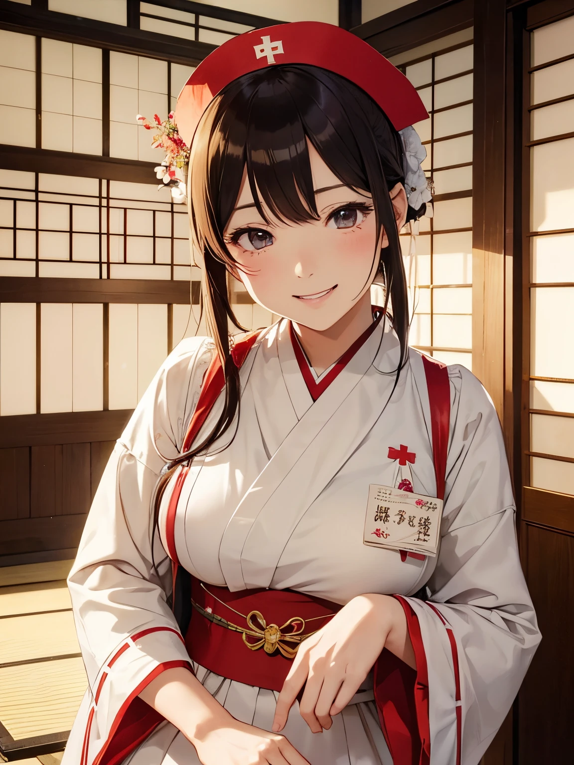 masutepiece, Best Quality, hight resolution,10yaers old,(hashikuji mayoi),Look at me and smile,((Meiji period~Showa era nurse)),(Classic Maid Clothing),mentholatum,Beautiful breasts
