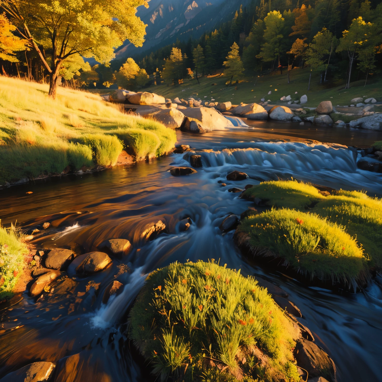 Sunlight is like gold,Spread all over the mountainields and rivers。