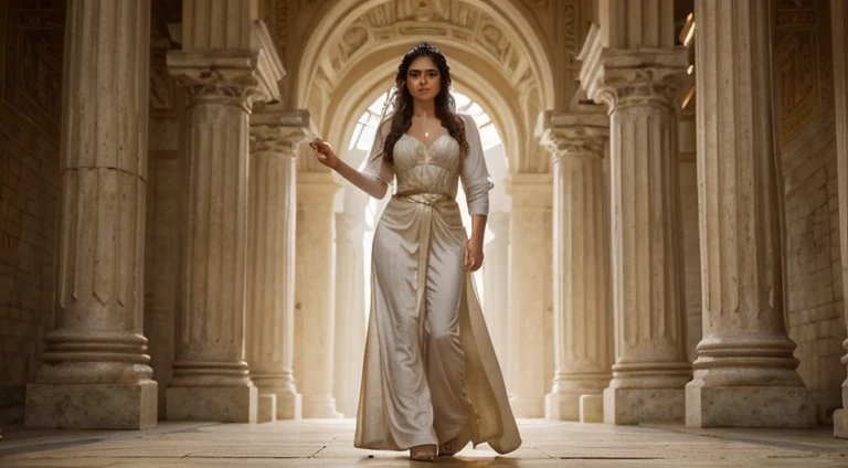 (best quality,4k,8k,highres,masterpiece:1.2),ultra-detailed,(realistic,photorealistic,photo-realistic:1.37),Roman politician from the Middle Ages, with the face of Sylvester Stallone, walking in a hall of the Temple of the Goddess Diana, with misty background, [oil painting], [detailed facial features], [ancient marble architecture], [intricate carvings], [mysterious atmosphere], [faint candlelight], (medieval:1.1), (temple:1.1), (misty:1.1), (Roman:1.1), [imposing presence], [elegant robes], [regal posture], [piercing gaze], [long curly hair], [sturdy columns], [ornate decorations], [dramatic shadows], [muted colors], [peaceful silence], (historic:1.1), [soft candlelight], [lush greenery], [quirky sculptures], [ivory-white statues], [ethereal beauty], (Roman goddess:0.9), (tranquil:0.9), [light fog], [ancient Roman symbols], [timeless allure], (dignified:1.1), (majestic:1.1), [soft sunlight], [quiet solitude], (Renaissance:0.9), (mystical:0.9)