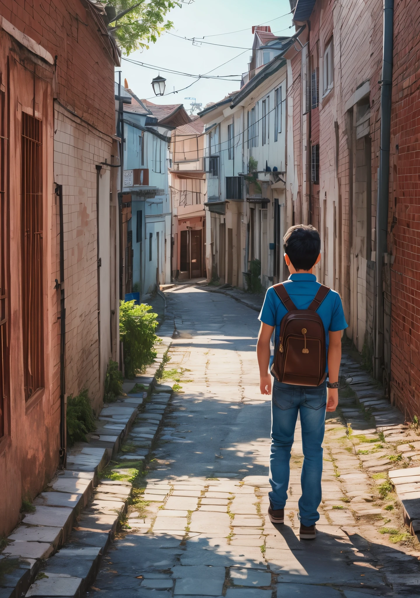 a boy walking in a half of road and rest of half is his dream scene what he can achieve --auto --s2
