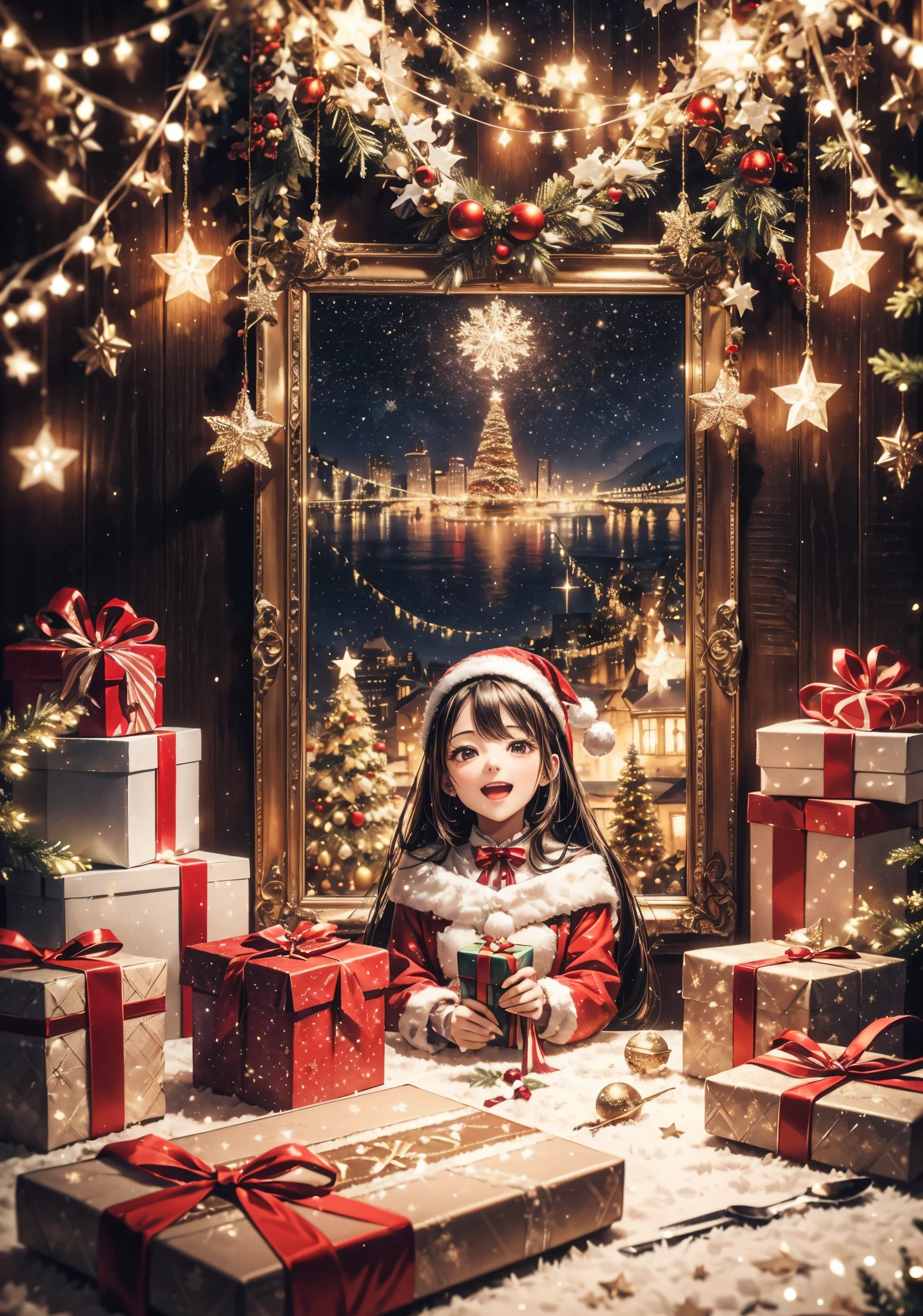 (best quality,4k,8k,highres,masterpiece:1.2),ultra-detailed,realistic,gifts,table,Christmas tree,decorations,wrapping ,bows,ribbon,presents,holiday spirit,vibrant colors,warm lighting,cozy atmosphere,toys,cards,candles,snowflakes,joyful,celebration,exquisite details,exciting surprises,shiny ornaments,sparkling tinsel,beautifully wrapped,excited children,anticipation,festive mood,magical ambiance,delightful moment,wonderful memories,family gathering,cheerful faces,Christmas magic,extravagant,abundance of presents,HDR,UHD,studio lighting,ultra-fine painting,sharp focus,physically-based rendering,professional,vivid colors,bokeh