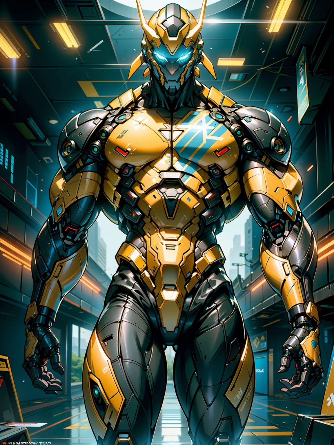 (1girl:1.5), Cinematic, hyper-detailed, and insanely detailed, this artwork captures the essence of a hairless muscular female android girl. Beautiful color grading, enhancing the overall cinematic feel. Unreal Engine brings her anatomic cybernetic muscle suit to life, appearing even more mesmerizing. With the use of depth of field (DOF), every detail is focused and accentuated, drawing attention to her eyes and the intricate design of the anatomic cybernetic muscle suit . The image resolution is at its peak, utilizing super-resolution technology to ensure every pixel is perfect. Cinematic lighting enhances her aura, while anti-aliasing techniques like FXAA and TXAA keep the edges smooth and clean. Adding realism to the anatomic cybernetic muscle suit, RTX technology enables ray tracing. Additionally, SSAO (Screen Space Ambient Occlusion) gives depth and realism to the scene, the girl's anatomic cybernetic muscle suit become even more convincing. In the post-processing and post-production stages, tone mapping enhances the colors, creating a captivating visual experience. The integration of CGI (Computer-Generated Imagery) and VFX (Visual Effect brings out the anatomic cybernetic muscle suit's intricate features in a seamless manner. SFX (Sound Effects) complement the visual artistry, immersing the viewer further into this fantastic world. The level of detail is awe-inspiring, with intricate elements meticulously crafted, the artwork hyper maximalist and hyper-realistic. Volumetric effects add depth and dimension, and the photorealism is unparalleled. The image is rendered in 8K resolution, ensuring super-detailed visuals. The volumetric lightning adds a touch of magic, highlighting her beauty and the aura of her anatomic cybernetic muscle suit in an otherworldly way. High Dynamic Range (HDR) technology makes the colors pop, adding richness to the overall composition. Ultimately, this artwork presents an unreal portrayal of a super muscled cybernetic female android