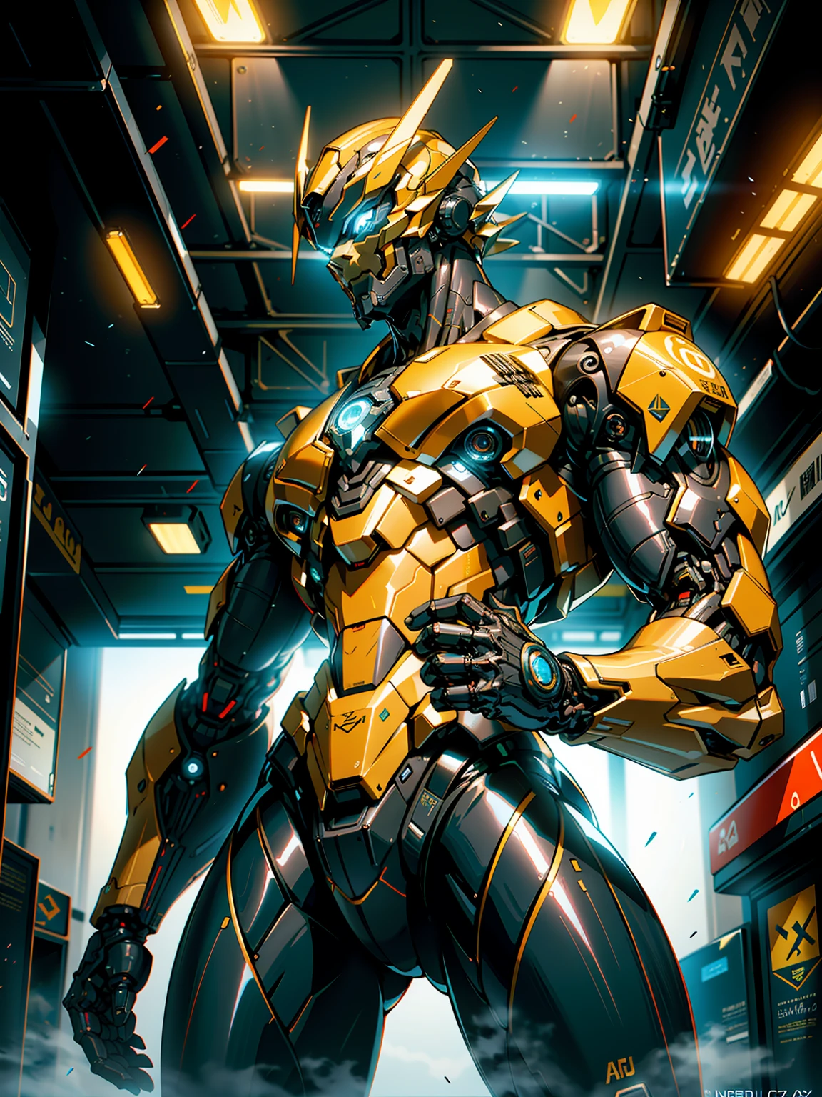 (1girl:1.5), Cinematic, hyper-detailed, and insanely detailed, this artwork captures the essence of a hairless muscular female android girl. Beautiful color grading, enhancing the overall cinematic feel. Unreal Engine brings her anatomic cybernetic muscle suit to life, appearing even more mesmerizing. With the use of depth of field (DOF), every detail is focused and accentuated, drawing attention to her eyes and the intricate design of the anatomic cybernetic muscle suit . The image resolution is at its peak, utilizing super-resolution technology to ensure every pixel is perfect. Cinematic lighting enhances her aura, while anti-aliasing techniques like FXAA and TXAA keep the edges smooth and clean. Adding realism to the anatomic cybernetic muscle suit, RTX technology enables ray tracing. Additionally, SSAO (Screen Space Ambient Occlusion) gives depth and realism to the scene, the girl's anatomic cybernetic muscle suit become even more convincing. In the post-processing and post-production stages, tone mapping enhances the colors, creating a captivating visual experience. The integration of CGI (Computer-Generated Imagery) and VFX (Visual Effect brings out the anatomic cybernetic muscle suit's intricate features in a seamless manner. SFX (Sound Effects) complement the visual artistry, immersing the viewer further into this fantastic world. The level of detail is awe-inspiring, with intricate elements meticulously crafted, the artwork hyper maximalist and hyper-realistic. Volumetric effects add depth and dimension, and the photorealism is unparalleled. The image is rendered in 8K resolution, ensuring super-detailed visuals. The volumetric lightning adds a touch of magic, highlighting her beauty and the aura of her anatomic cybernetic muscle suit in an otherworldly way. High Dynamic Range (HDR) technology makes the colors pop, adding richness to the overall composition. Ultimately, this artwork presents an unreal portrayal of a super muscled cybernetic female android