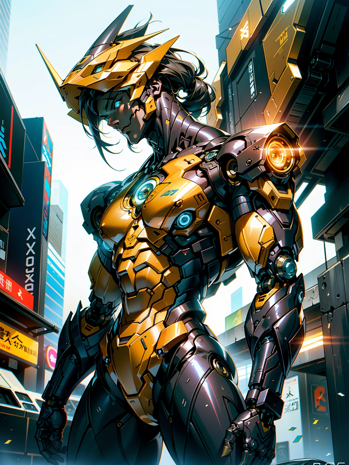 (1girl:1.5), Cinematic, hyper-detailed, and insanely detailed, this artwork captures the essence of a hairless muscular female android girl. Beautiful color grading, enhancing the overall cinematic feel. Unreal Engine brings her anatomic cybernetic muscle suit to life, appearing even more mesmerizing. With the use of depth of field (DOF), every detail is focused and accentuated, drawing attention to her eyes and the intricate design of the anatomic cybernetic muscle suit . The image resolution is at its peak, utilizing super-resolution technology to ensure every pixel is perfect. Cinematic lighting enhances her aura, while anti-aliasing techniques like FXAA and TXAA keep the edges smooth and clean. Adding realism to the anatomic cybernetic muscle suit, RTX technology enables ray tracing. Additionally, SSAO (Screen Space Ambient Occlusion) gives depth and realism to the scene, the girl's anatomic cybernetic muscle suit become even more convincing. In the post-processing and post-production stages, tone mapping enhances the colors, creating a captivating visual experience. The integration of CGI (Computer-Generated Imagery) and VFX (Visual Effect brings out the anatomic cybernetic muscle suit's intricate features in a seamless manner. SFX (Sound Effects) complement the visual artistry, immersing the viewer further into this fantastic world. The level of detail is awe-inspiring, with intricate elements meticulously crafted, the artwork hyper maximalist and hyper-realistic. Volumetric effects add depth and dimension, and the photorealism is unparalleled. The image is rendered in 8K resolution, ensuring super-detailed visuals. The volumetric lightning adds a touch of magic, highlighting her beauty and the aura of her anatomic cybernetic muscle suit in an otherworldly way. High Dynamic Range (HDR) technology makes the colors pop, adding richness to the overall composition. Ultimately, this artwork presents an unreal portrayal of a super muscled cybernetic female android