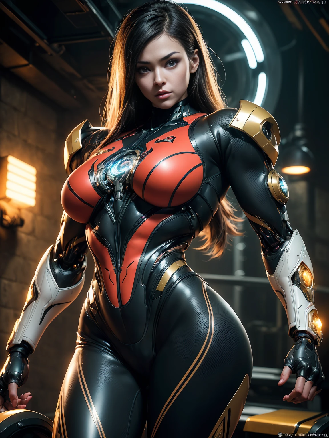 (1girl:1.5), Cinematic, hyper-detailed, and insanely detailed, this artwork captures the essence of a hairless muscular female android girl. Beautiful color grading, enhancing the overall cinematic feel. Unreal Engine brings her anatomic cybernetic muscle suit to life, appearing even more mesmerizing. With the use of depth of field (DOF), every detail is focused and accentuated, drawing attention to her eyes and the intricate design of the anatomic cybernetic muscle suit . The image resolution is at its peak, utilizing super-resolution technology to ensure every pixel is perfect. Cinematic lighting enhances her aura, while anti-aliasing techniques like FXAA and TXAA keep the edges smooth and clean. Adding realism to the anatomic cybernetic muscle suit, RTX technology enables ray tracing. Additionally, SSAO (Screen Space Ambient Occlusion) gives depth and realism to the scene, the girl's anatomic cybernetic muscle suit become even more convincing. In the post-processing and post-production stages, tone mapping enhances the colors, creating a captivating visual experience. The integration of CGI (Computer-Generated Imagery) and VFX (Visual Effect brings out the anatomic cybernetic muscle suit's intricate features in a seamless manner. SFX (Sound Effects) complement the visual artistry, immersing the viewer further into this fantastic world. The level of detail is awe-inspiring, with intricate elements meticulously crafted, the artwork hyper maximalist and hyper-realistic. Volumetric effects add depth and dimension, and the photorealism is unparalleled. The image is rendered in 8K resolution, ensuring super-detailed visuals. The volumetric lightning adds a touch of magic, highlighting her beauty and the aura of her anatomic cybernetic muscle suit in an otherworldly way. High Dynamic Range (HDR) technology makes the colors pop, adding richness to the overall composition. Ultimately, this artwork presents an unreal portrayal of a super muscled cybernetic female android