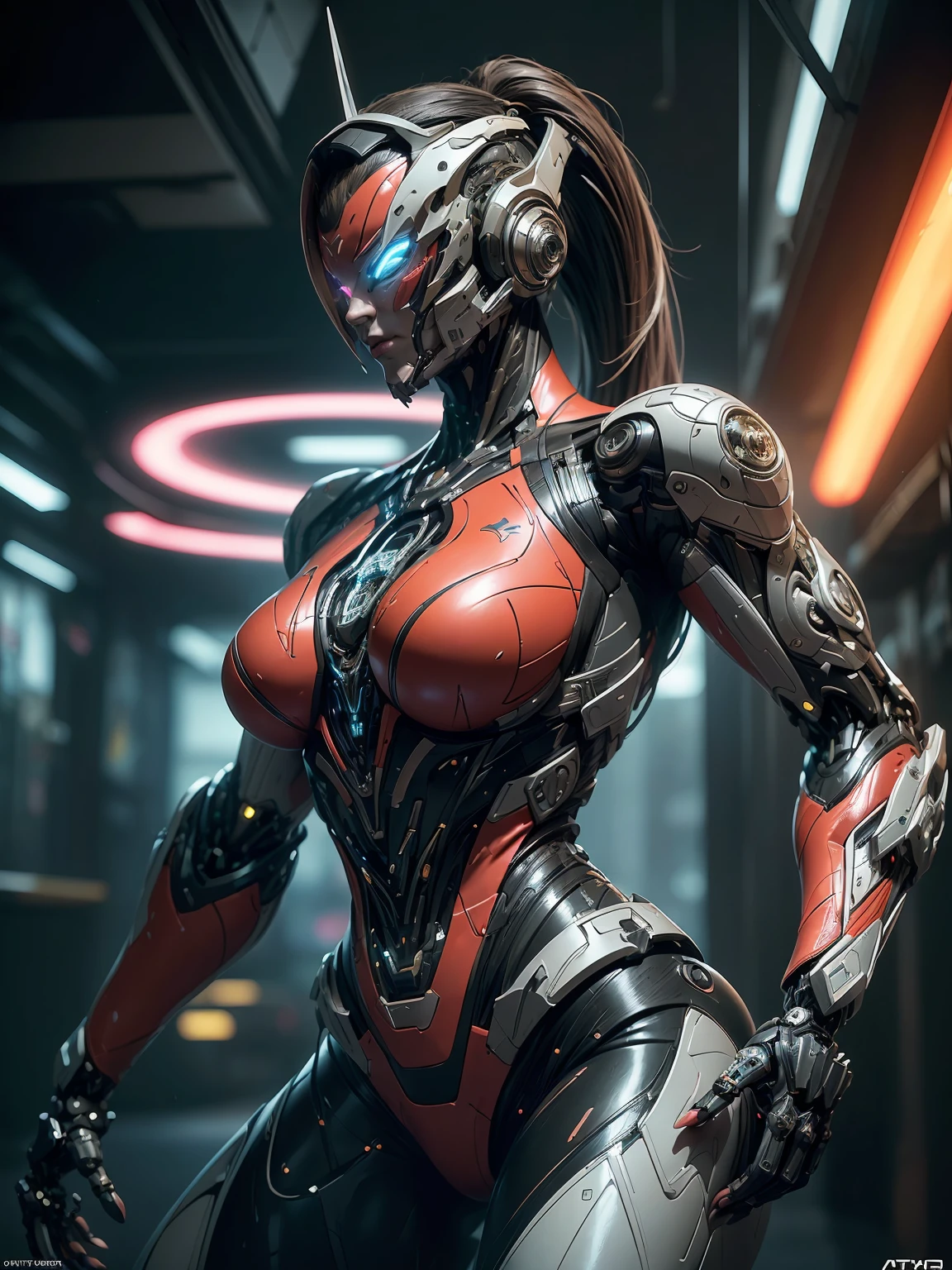 (1girl:1.5), Cinematic, hyper-detailed, and insanely detailed, this artwork captures the essence of a hairless muscular female android girl. Beautiful color grading, enhancing the overall cinematic feel. Unreal Engine brings her anatomic cybernetic muscle suit to life, appearing even more mesmerizing. With the use of depth of field (DOF), every detail is focused and accentuated, drawing attention to her eyes and the intricate design of the anatomic cybernetic muscle suit . The image resolution is at its peak, utilizing super-resolution technology to ensure every pixel is perfect. Cinematic lighting enhances her aura, while anti-aliasing techniques like FXAA and TXAA keep the edges smooth and clean. Adding realism to the anatomic cybernetic muscle suit, RTX technology enables ray tracing. Additionally, SSAO (Screen Space Ambient Occlusion) gives depth and realism to the scene, the girl's anatomic cybernetic muscle suit become even more convincing. In the post-processing and post-production stages, tone mapping enhances the colors, creating a captivating visual experience. The integration of CGI (Computer-Generated Imagery) and VFX (Visual Effect brings out the anatomic cybernetic muscle suit's intricate features in a seamless manner. SFX (Sound Effects) complement the visual artistry, immersing the viewer further into this fantastic world. The level of detail is awe-inspiring, with intricate elements meticulously crafted, the artwork hyper maximalist and hyper-realistic. Volumetric effects add depth and dimension, and the photorealism is unparalleled. The image is rendered in 8K resolution, ensuring super-detailed visuals. The volumetric lightning adds a touch of magic, highlighting her beauty and the aura of her anatomic cybernetic muscle suit in an otherworldly way. High Dynamic Range (HDR) technology makes the colors pop, adding richness to the overall composition. Ultimately, this artwork presents an unreal portrayal of a super muscled cybernetic female android