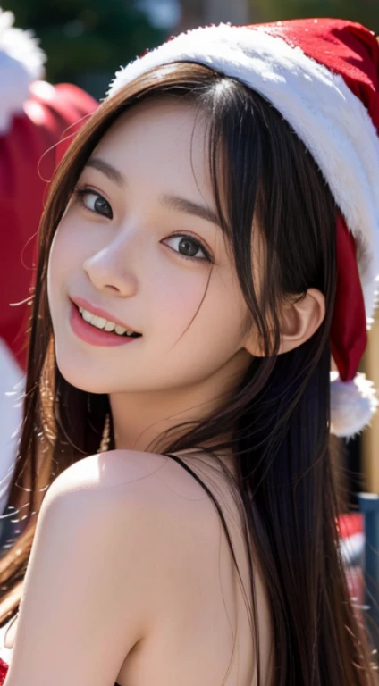(((Santa Claus Costume))),(((Looking at Viewer:1.5))),(((Shooting a girl from the side))),ulzzang -6500-v1.1, (Raw photo:1.2), (photographrealistic:1.4), a beautiful detailed girl, extremely detailed eye and face, Beautiful detailed eyes, Ultra-detailed, High resolution, top-quality, ​masterpiece, Highly detailed, 8K Wallpaper, Wonderful, finely detail, top-quality, Light on the Face,电影灯光,1girl in,(Christmas market in Stuttgart),Beautiful eyes,Smile,Opening Mouth
