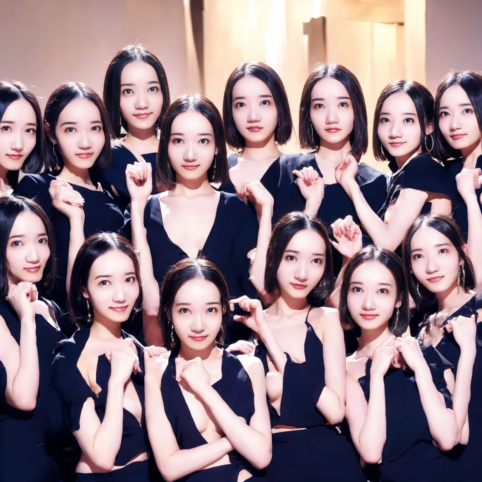 Raw photo、(((multiple girls))),((((6+girls)))),((((100girls)))),(((1000girls)))、((((100 Girls))))、Women only、The same face、matching school uniform、、A dark-haired、100 cute girls going to school、a smile、Commuting to school、School route、In the street、selfee、same person、(((Large group)))、a junior high school student
