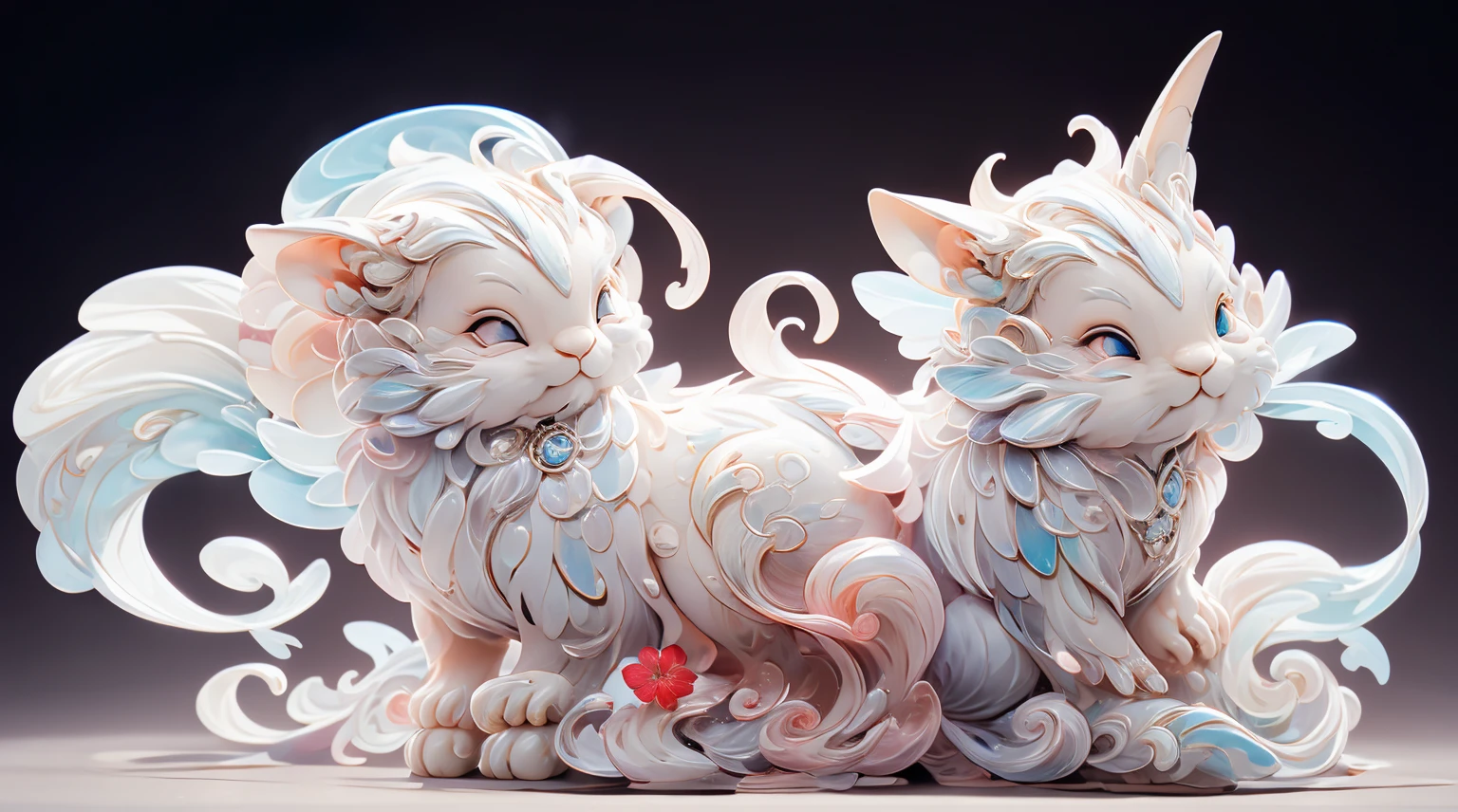 The shape of a rabbit,The background was clean,dream color,Transparent statue,flower eyes,The white,red eyes,The eyes are clear,tmasterpiece,(Best quality at best:1.3),A rabbit,Full body lesbian
