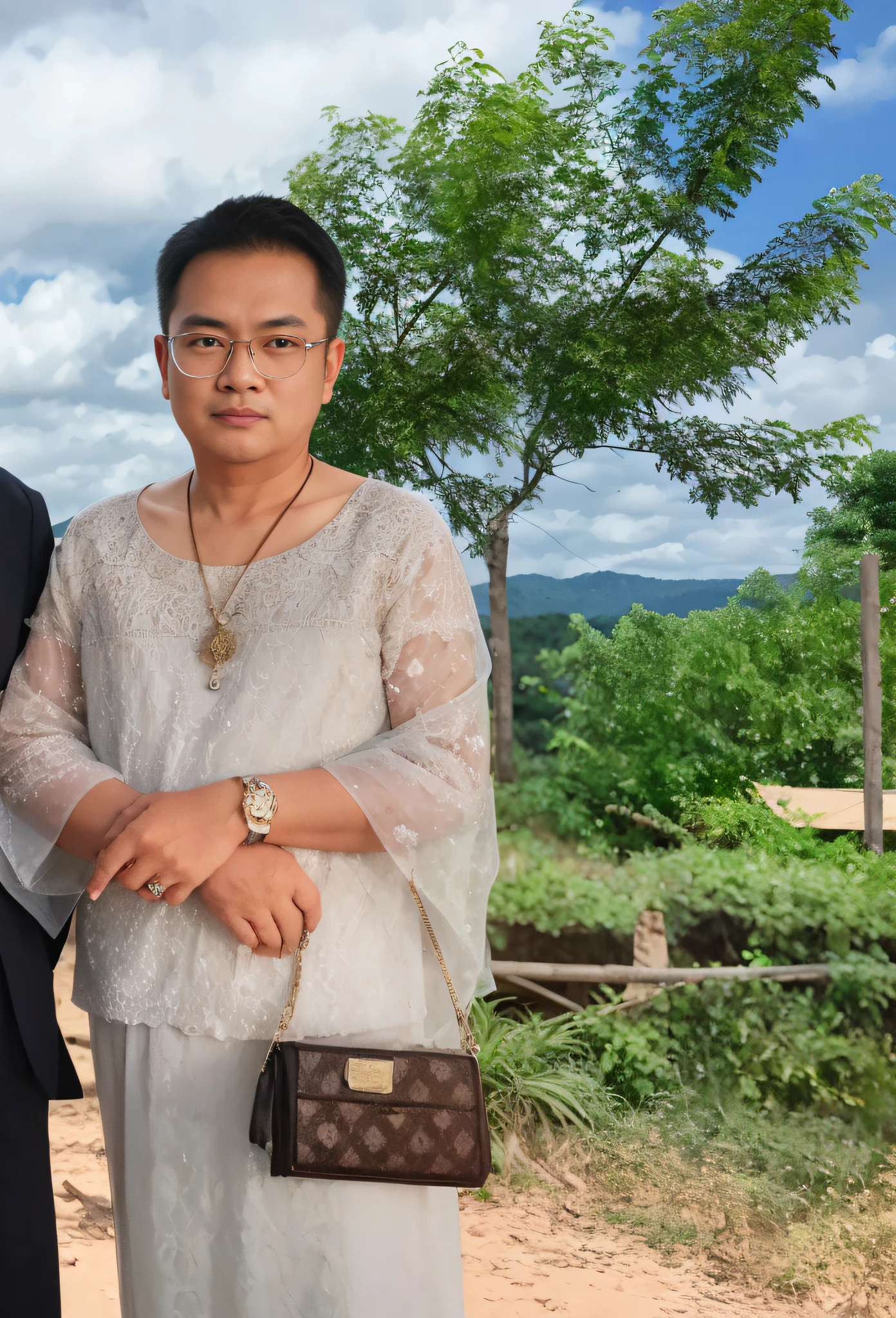 they are standing next to each other in a field, nivanh chanthara, thawan duchanee, portrait image, portrait picture, in front of a forest background, patiphan sottiwilaiphong, single portrait, backdrop, 70 years old, in style of lam manh, 7 0 years old, inspired by Ruth Jên