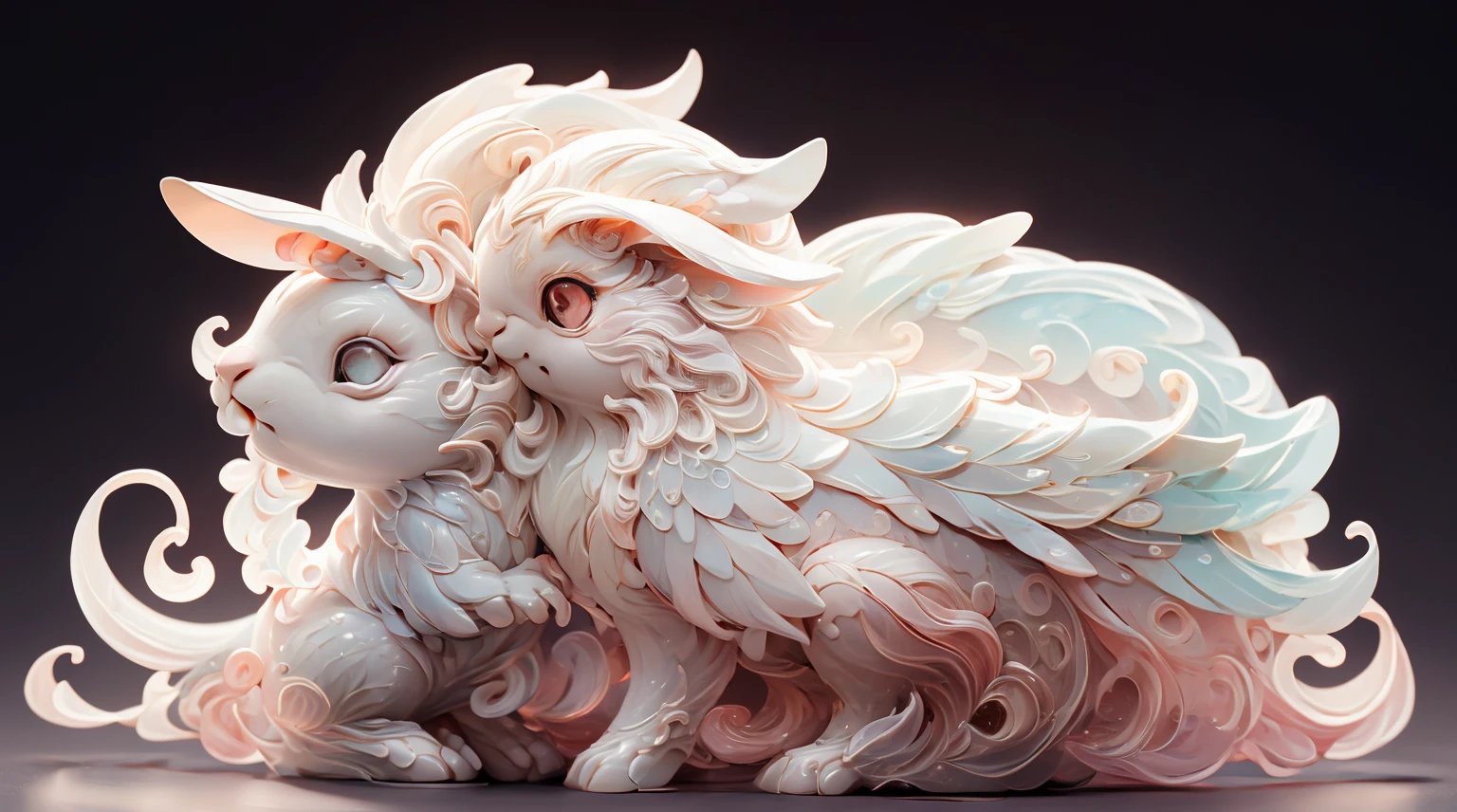 The shape of a rabbit,The background was clean,dream color,Transparent statue,flower eyes,The white,red eyes,The eyes are clear,tmasterpiece,(Best quality:1.3),A rabbit,Full body lesbian,8K Ultra Clear