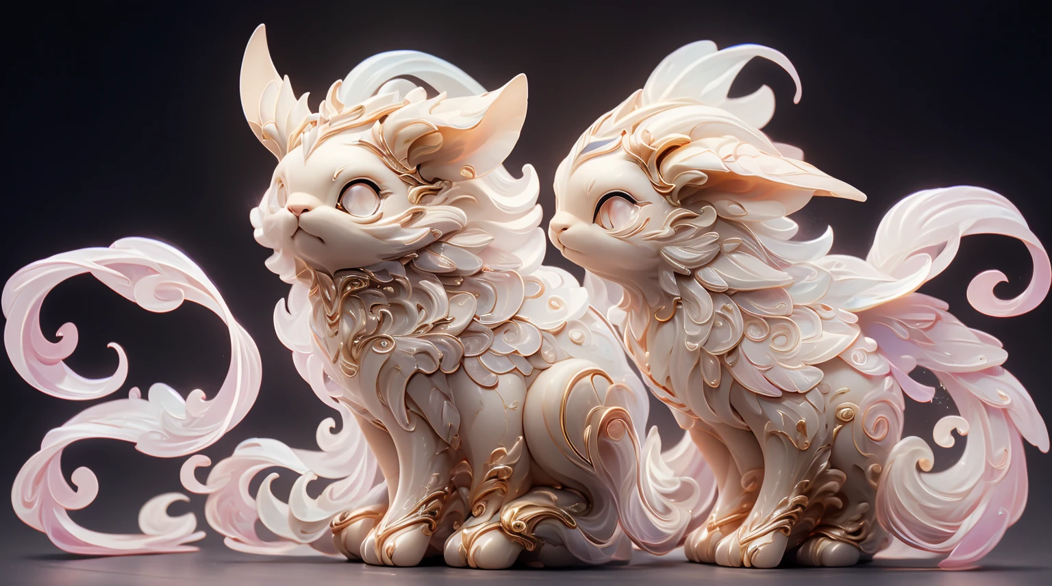 in the shape of a cat,The background was clean,dream color,Transparent statue,flower eyes,The white,red eyes,The eyes are clear,tmasterpiece,(Best quality:1.3),A rabbit,Full body lesbian,8K Ultra Clear