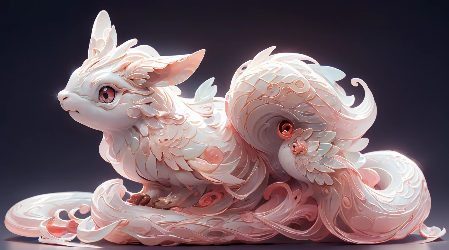 The shape of a snake,The background was clean,dream color,Transparent statue,flower eyes,The white,red eyes,The eyes are clear,tmasterpiece,(Best quality:1.3),A rabbit,Full body lesbian,8K Ultra Clear