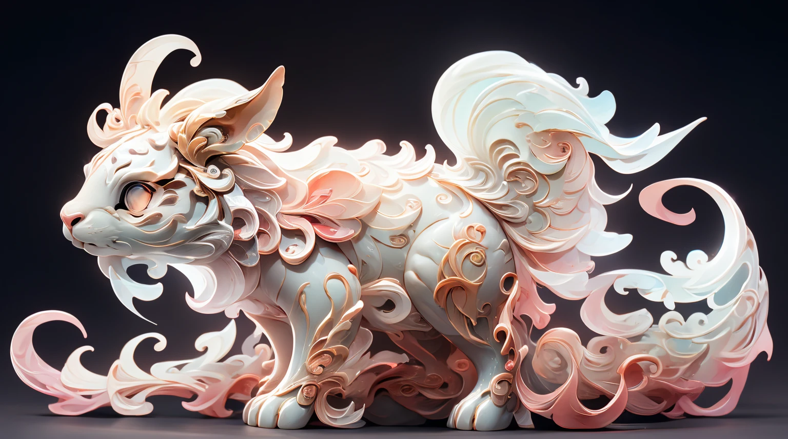 The shape of a tiger,The background was clean,dream color,Transparent statue,flower eyes,The white,red eyes,The eyes are clear,tmasterpiece,(Best quality:1.3),A rabbit,Full body lesbian,8K Ultra Clear