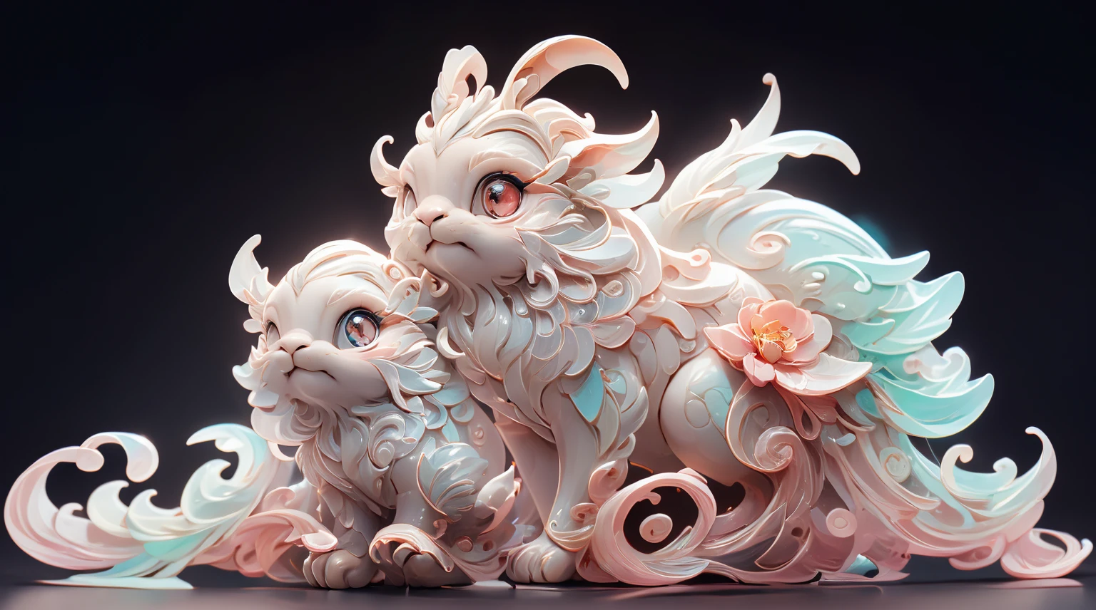The shape of a monkey,The background was clean,dream color,Transparent statue,flower eyes,The white,red eyes,The eyes are clear,tmasterpiece,(Best quality:1.3),A rabbit,Full body lesbian,8K Ultra Clear