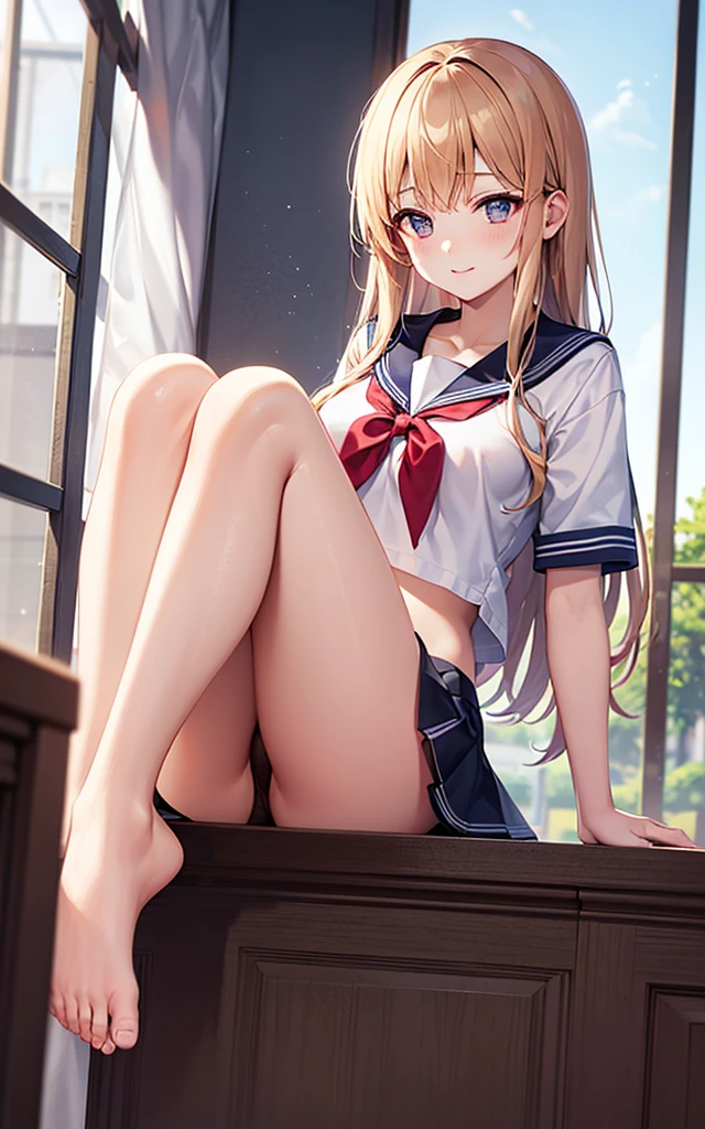 Best Quality, Detailed, 8K, 4K, Detailed beautiful girl, top-quality, hight resolution, a sailor suit、 hi-school girl,  , are visible, NSFW, School、Wearing panties、