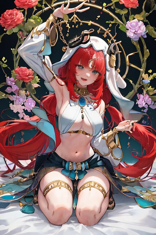 score_9, score_8_up, score_7_up, (An Anthro furry wolf girl, golden blonde furry body, red hair, wolf snout, black nose, MaleniaDef, helmet, covered eyes, covered eyes, single mechanical arm, prosthesis), naked, nipples, sitting on a wooden chair, posing like she’s in a Greek painting, lounging on a chair, majestic, in a cave full of overgrown vines and trees on the walls