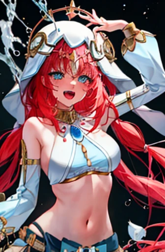 fanciful, 1 , Lodge, Humanity, large tities, navel, ,(tmasterpiece, Best quality at best), sidelightning, ,美丽细致的眼睛, Subordinate chain, Slave collars, Lie down in bed, Slave costumes, roll eyes, and the tongue sticks out, With the tongue, Crazy, with her mouth open, scream, Ahegao, dyspnea, Be red in the face, perspiring, Slave costumes, long whitr hair,blue color eyes