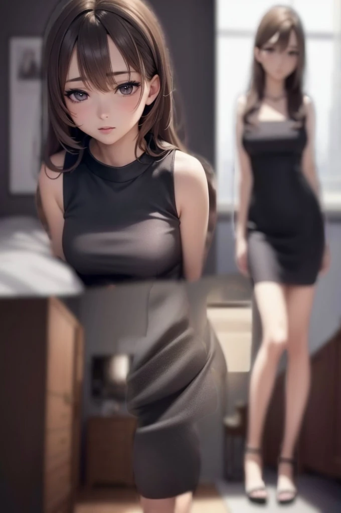 (best quality,4k,8k,highres,masterpiece:1.2),ultra-detailed,(realistic,photorealistic,photo-realistic:1.37),anime,smooth,CG art,anime high school girl,realistic  girl,alluring,anime girl with a beautiful dress,cute anime wife with a lovely dress,photorealistic anime,anime girl in a black dress,loli in a dress,moe anime art style