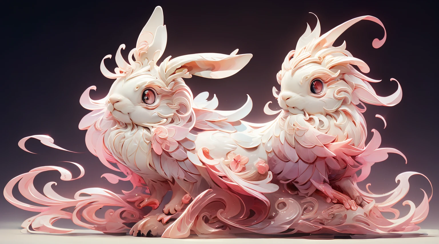 shape,The background was clean,dream color,Transparent statue,flower eyes,The white,red eyes,The eyes are clear,tmasterpiece,(Best quality at best:1.3),A rabbit,Full body lesbian,8K Ultra Clear