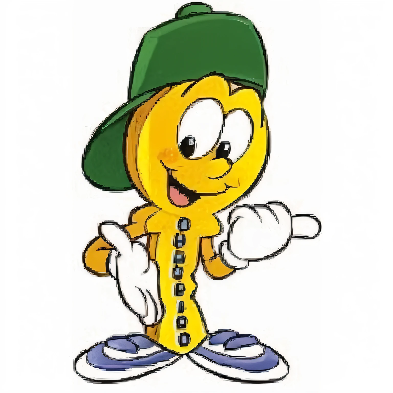 criar imagem em formato clipart 2d de uma chave amarela com olhos e sorriso dando like