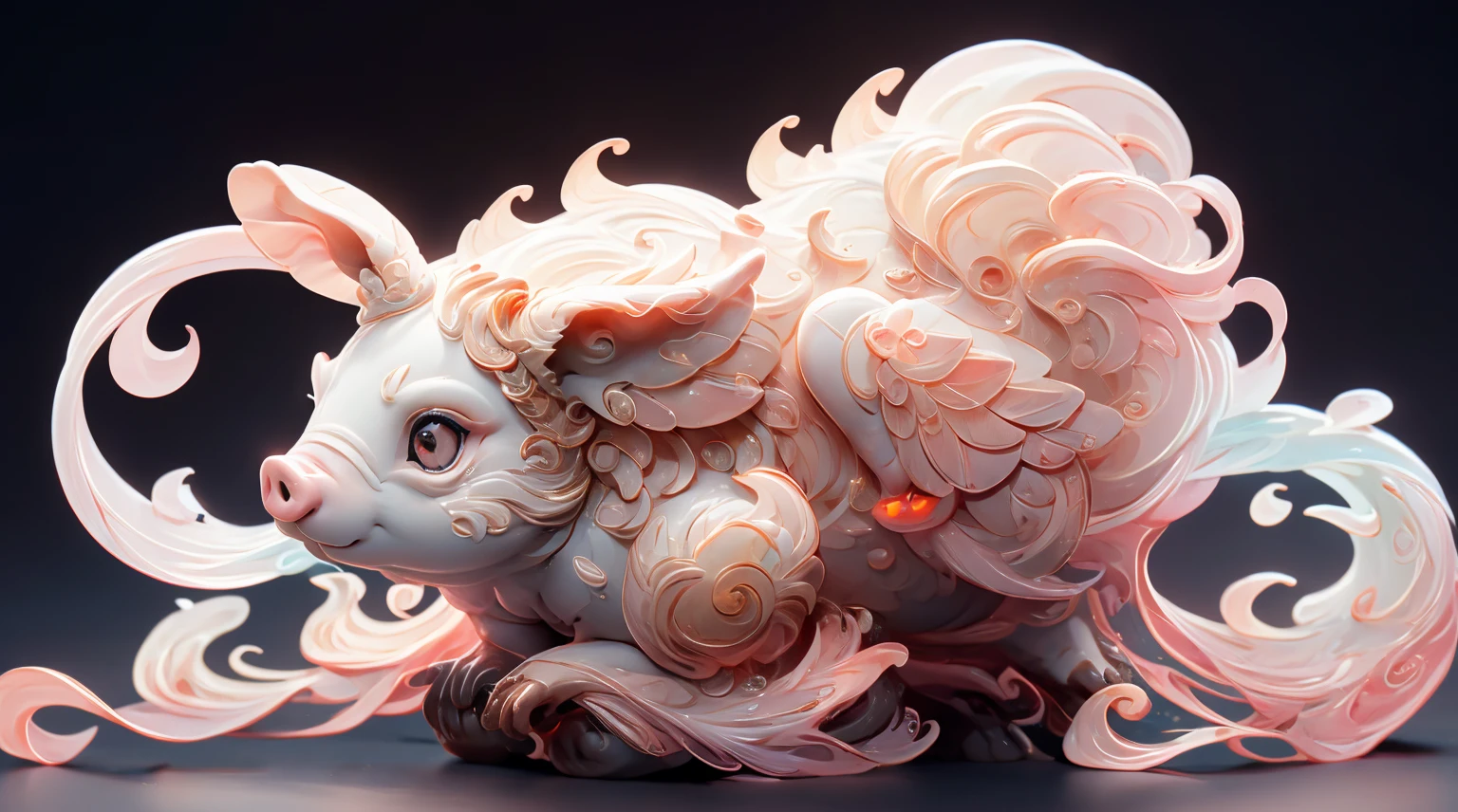 The shape of a pig,The background was clean,dream color,Transparent statue,flower eyes,The white,red eyes,The eyes are clear,tmasterpiece,(Best quality at best:1.3),A rabbit,Full body lesbian,8K Ultra Clear