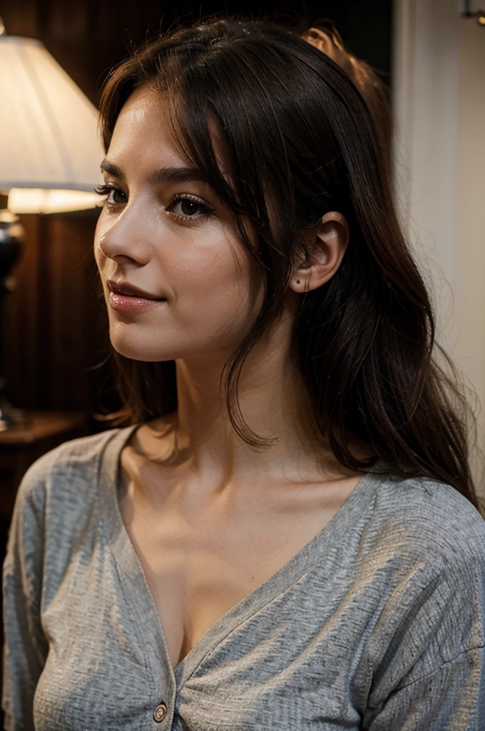 (photo prise du dessus) Elle s'appelle MIA , 23 ans, brune, belle, Frenchwoman, 1,68 meters, yeux vairons, cheveux court, souriante, ultra realist, party, fetes, discute avec des gens, photo sombre
